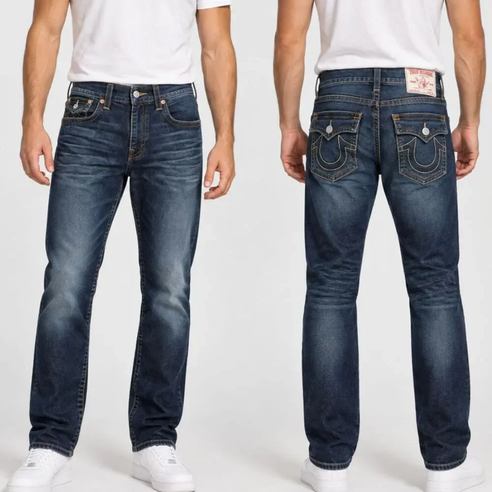 True Religion Section Slim Flap Old Multi Jeans Mens 36 Dark Wash Y2K Streetwear